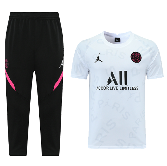 2021/22 PSG x Jordan White Training Kits Shirt with 3/4 Pants